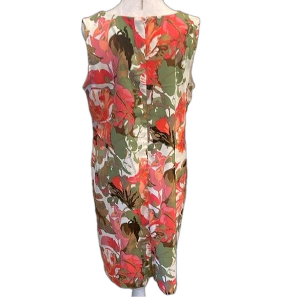Connected Sz 14 hibiscus sleeveless print shift dress with back zipper - Picture 4 of 7